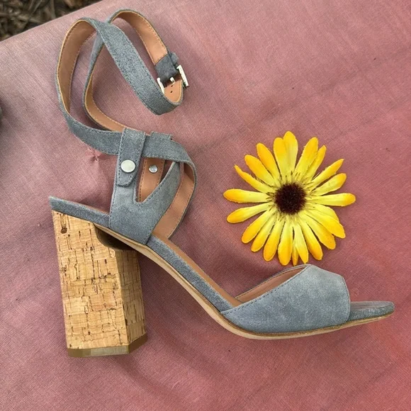 🩷 Sigerson Morrison; Paulina Slate Blue Suede Ankle Wrap Cork Sandals; Sz. 7.5! - Picture 5 of 12